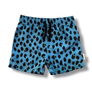 Huxbaby Digi Animal Swim Shorts Kids Size 4 Azure Pixel Leopard Print Drawstring